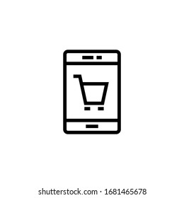 Shopping online vector icon in linear, outline icon isolated on white background