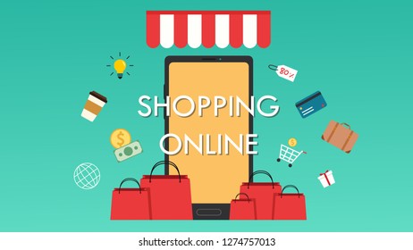 Shopping online wallpaper. free space for text. copy space.