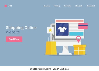 Shopping online website. eCommerce business. Buy, sale, purchase. Customer online order confirmation. Vector illustration landing page with icons