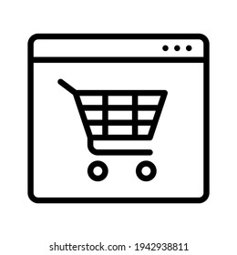 Shopping online with website. Line vector. Isolated on white background.