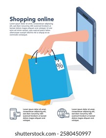 Shopping online with website or mobile application concept. Sale and buy in internet. Vector stock illustration