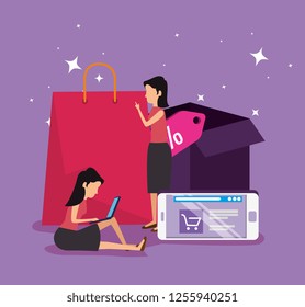 shopping online and women with smartphone ecommerce