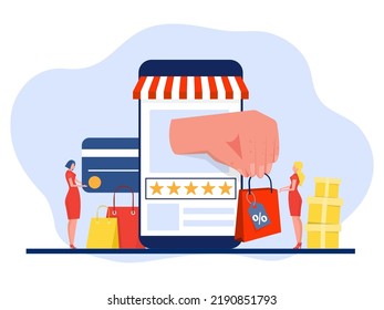 Shopping online,mobile app shopping and people buy gifts online payment, flat trend illustration for magazines, website and application banner vector