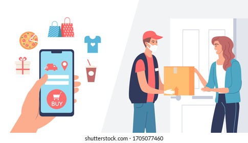 Оnline shopping ordering and courier delivery during quarantine