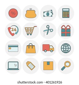 Shopping outine icons flat