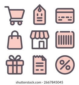 Conjunto de Ícones de Estrutura de Tópicos de Compras - 9 Ícones de Linha Mínimos