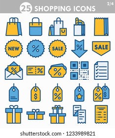 Shopping outline icon set, e-commerce icons, line vector illustration, such as shopping bags, sale sign,gift box, gifts, price tag, coupon and more