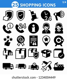 Shopping outline icon set, e-commerce icons, line vector illustration, such as guarantee, package protection, fast delivery, customer support, best deal