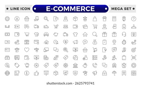 Shopping outline icon Set. Vibrant and engaging icons for enhancing e-commerce platforms, perfect for product listings, cart management, checkout processes to elevate the online shopping experience.
