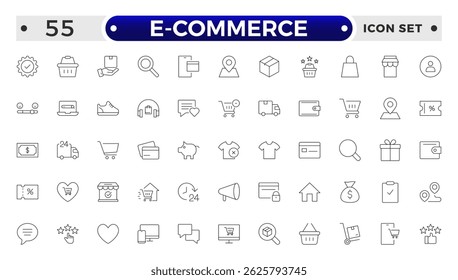 Shopping outline icon Set. Vibrant and engaging icons for enhancing e-commerce platforms, perfect for product listings, cart management, checkout processes to elevate the online shopping experience.

