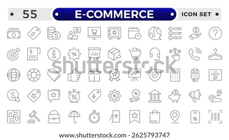 Shopping outline icon Set. Vibrant and engaging icons for enhancing e-commerce platforms, perfect for product listings, cart management, checkout processes to elevate the online shopping experience.
