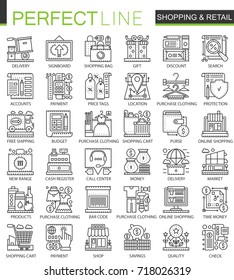 Shopping outline mini concept symbols. E-commerce retail modern stroke linear style illustrations set. Perfect thin line icons.