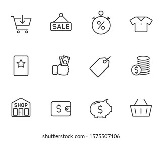 Shopping outline vector icons isolated on white background. Shopping commercial line business icons for web, mobile apps, ui design and print products