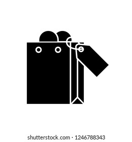 Shopping package black icon, vector sign on isolated background. Shopping package concept symbol, illustration 