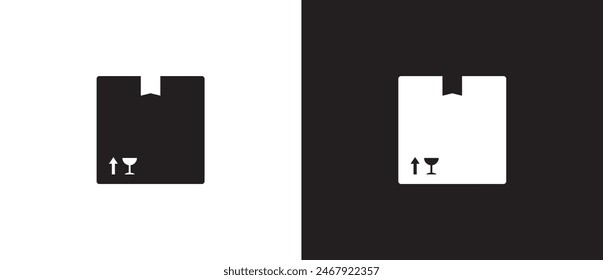 Shopping package box. Cardboard box icon in flat style. Vector illustration, Shipping box or carton box icon symbol on Black and white background for apps and websites. Eps 10