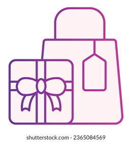 Icono plano del paquete de compras. Comprar regalos con íconos morados en estilo moderno y plano. Presenta el diseño de estilo de gradiente, diseñado para web y app. Eps 10