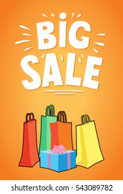 Shopping package with text big sale fashion bags fun vector illustration