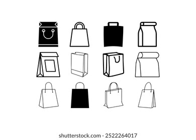 Vektorsymbol-Set für Einkaufs- und Verpackungsbeutel. Vektorgrafik-Design.