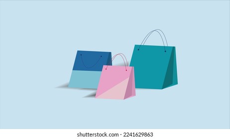 Shopping paper bag blue background, vector illustration
