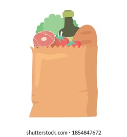 bolso de papel de compra con pan aceite de oliva carne y lechuga, compras de comestibles ilustraciones vectoriales