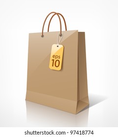 Shopping paper bag brown empty, vector illustration