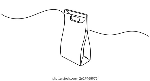 Saco de papel de compras Desenho de linha contínua. Espaço editável de traçado e cópia. Saco reutilizável conceito de linha única . Saco de papel simples ilustração vetor de uma linha. Desenho contínuo de uma linha.