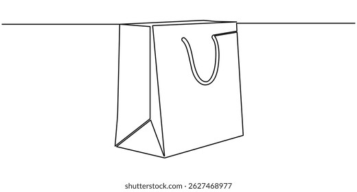 Shopping paper Bag Continuous Line Drawing. Editable Stroke and Copy Space. Reusable bag concept single line . Simple paper bag one line vector illustration. Continuous one line drawing.