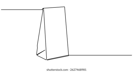 Bolsa de papel de compras Dibujo de línea continua. Trazo y Espacio para texto editables. Concepto de bolsa reutilizable de una sola línea. Bolsa de papel simple una línea de Ilustración vectorial. Dibujo continuo de una línea.