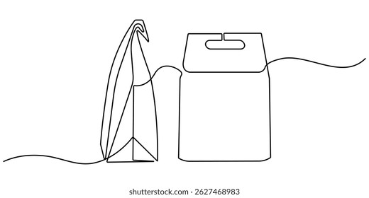 Shopping paper Bag Continuous Line Drawing. Editable Stroke and Copy Space. Reusable bag concept single line . Simple paper bag one line vector illustration. Continuous one line drawing.