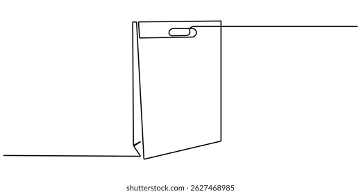 Bolsa de papel de compras Dibujo de línea continua. Trazo y Espacio para texto editables. Concepto de bolsa reutilizable de una sola línea. Bolsa de papel simple una línea de Ilustración vectorial. Dibujo continuo de una línea.
