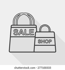 shopping paper bag flat icon with long shadow, line icon