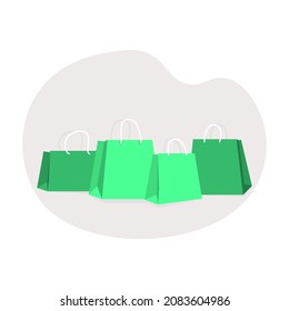 Shopping paper bag green empty, vector illustration