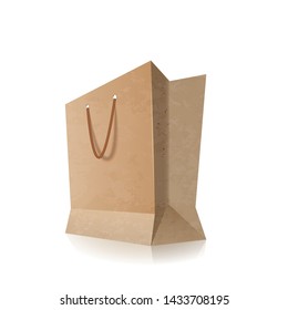 Shopping paper bag with handles empty, insulated on white. Cardboard