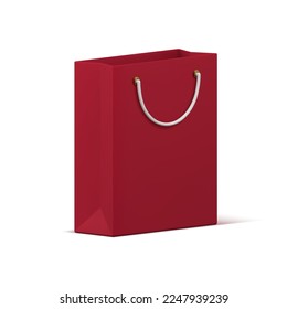 Shopping paper bag with handles for goods purchase carrying isometric 3d icon realistic vector illustration. Store purchasing special offer sale discount premium commercial retail merchandise element