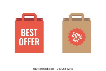 shopping paper bag icon set, purchase package