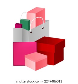 Shopping paper bag isolated on white. Folded paper bag with handle isolated on white background. Vector