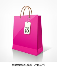 Shopping paper bag pink empty, vector illustration