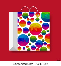 Shopping paper bag, vector marketing symbol isolated on a red background.