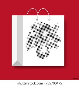 Shopping paper bag, vector marketing symbol isolated on a red background.