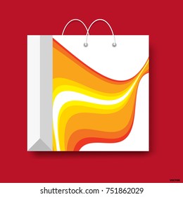 Einkaufspapier-Tasche, Vektorkaufsymbol einzeln auf rotem Hintergrund.