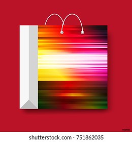 Einkaufspapier-Tasche, Vektorkaufsymbol einzeln auf rotem Hintergrund.