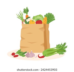 Shopping paper bag with vegetables isolated on white background. Shopping concept. Healthy food concept. Delivery concept.