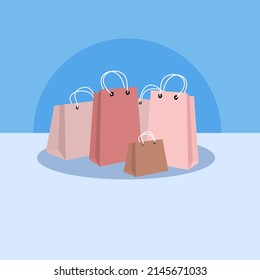 Shopping paper bags with pink color, vector illustration. Great for online store.