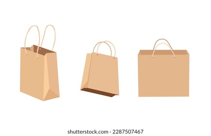 Shopping paper bags. Vector illustration. Supermarket shopping. Isolated on white background.