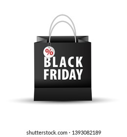 Shopping paper black bag empty, vector illustration