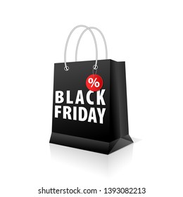 Shopping paper black bag empty, vector illustration