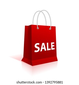 Shopping paper red bag empty, vector illustration