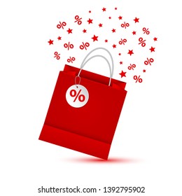 Shopping paper red bag empty, vector illustration