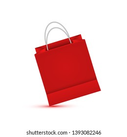 Shopping paper red bag empty, vector illustration