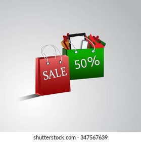 Shopping paper red bag empty, vector illustration